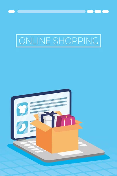 Shopping online tech in laptop — Stock Vector