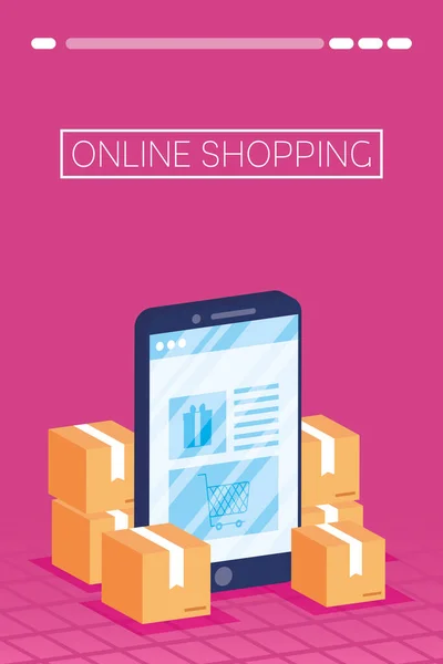 Shopping online tecnologia in smartphone — Vettoriale Stock