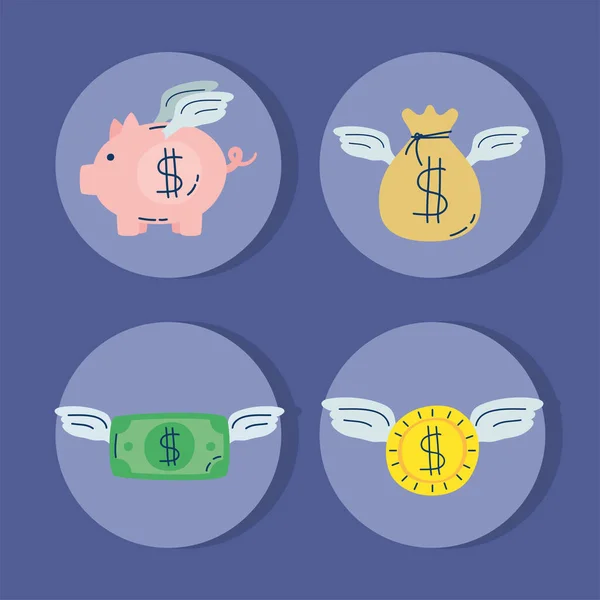 Argent dollars et cochon volant — Image vectorielle