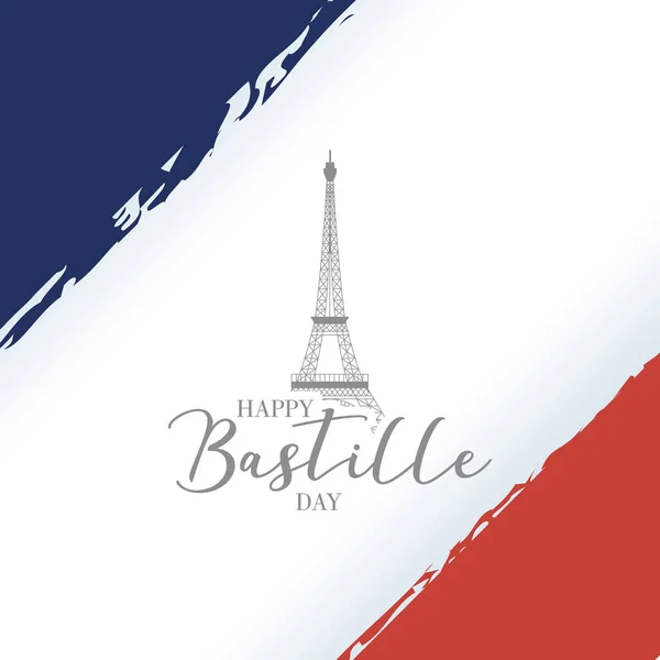 Eyfel Kulesi ve bayrak ile Bastille Günü kutlamaları — Stok Vektör