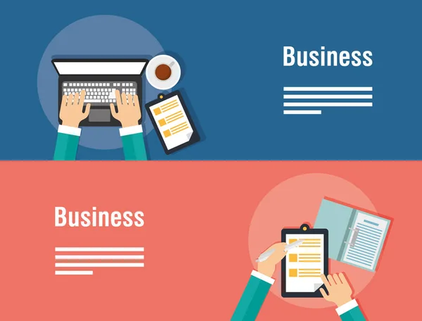 Business-Banner mit Laptop und Symbolen — Stockvektor