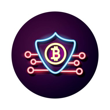 Bitcoin kripto neon tarzı simgeye sahip kalkan