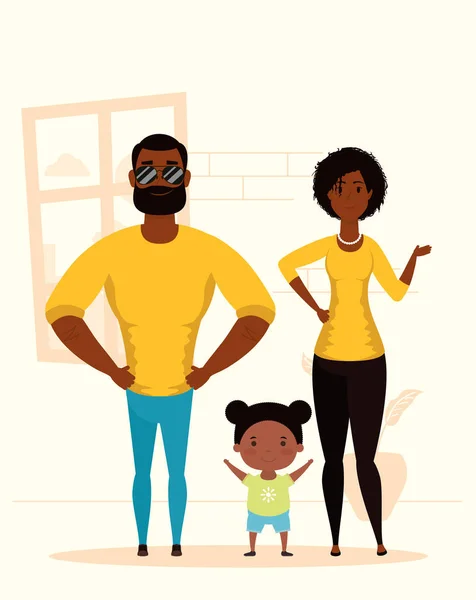 非洲裔父母夫妇带着女儿呆在家里 — 图库矢量图片