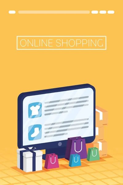 Shopping online tech in desktop — Stock Vector