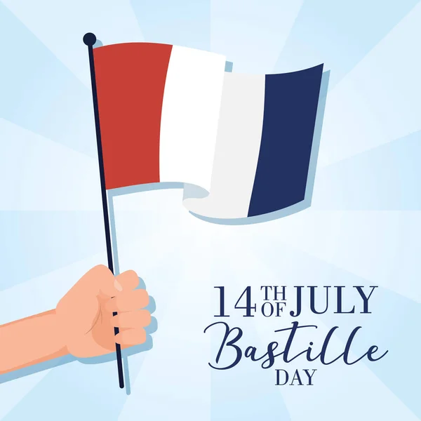 Celebración del día de la bastilla con bandera de Francia — Vector de stock