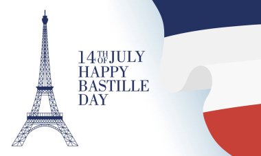 Eyfel Kulesi ve bayrak ile Bastille Günü kutlamaları