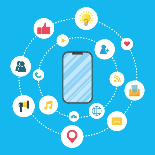 Digital marknadsföring tech med smartphone — Stock vektor