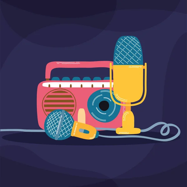 Lecteur de musique radio et microphones — Image vectorielle