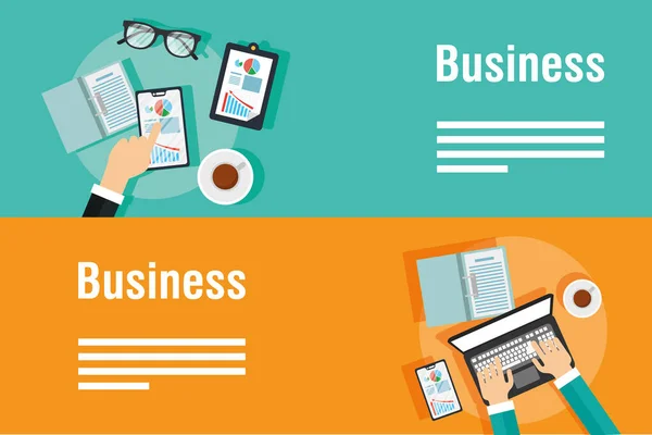 Business-Banner mit Laptop und Symbolen — Stockvektor