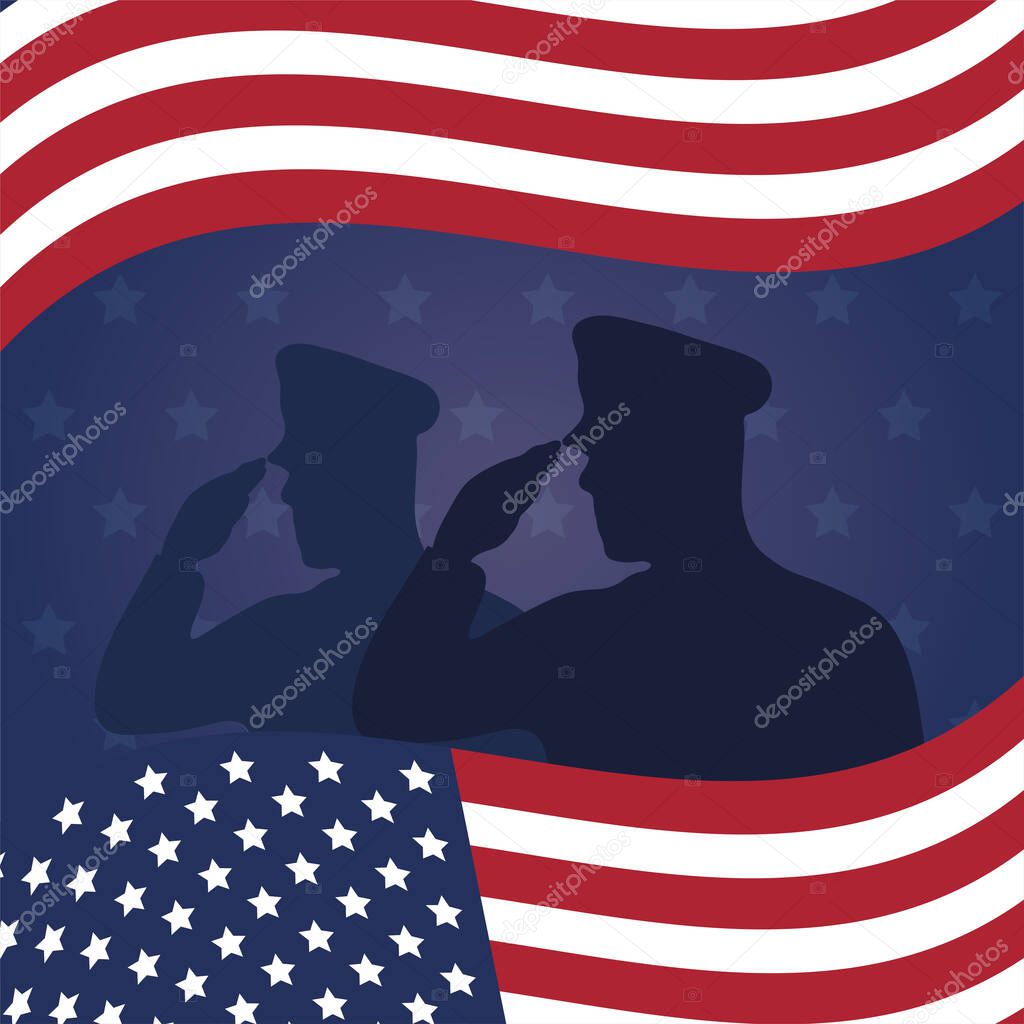 officers military silhouettes with usa flag