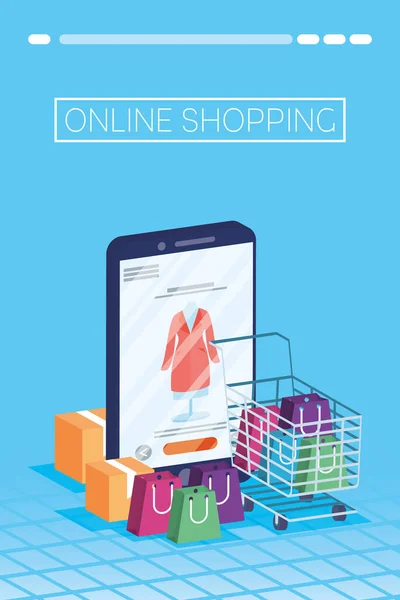 Winkelen online tech in smartphone — Stockvector