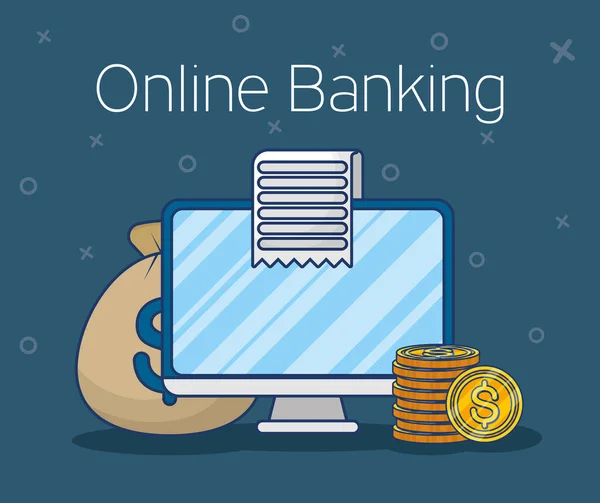 Tecnologia bancaria online con desktop — Vettoriale Stock