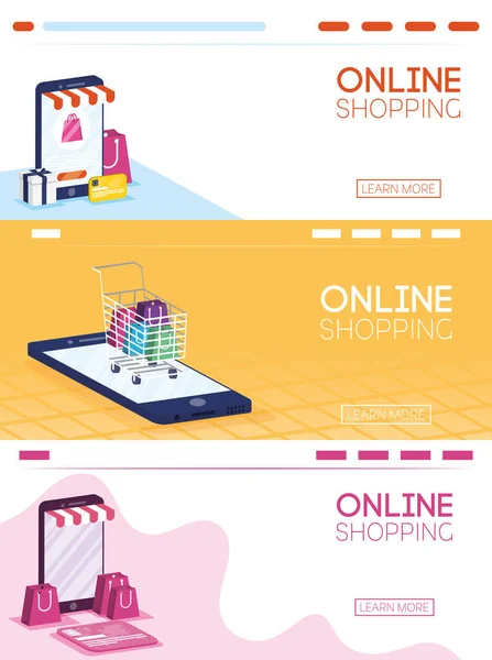 Ψώνια online τεχνολογία σε smartphones — Διανυσματικό Αρχείο