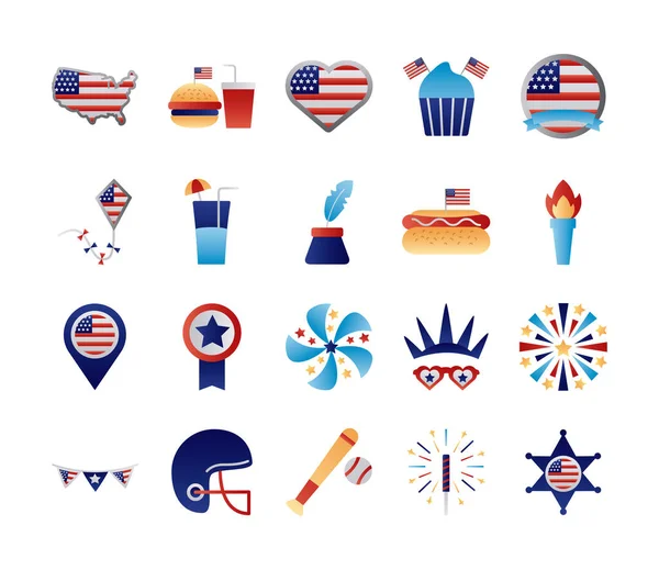 Bundle di icone set USA — Vettoriale Stock