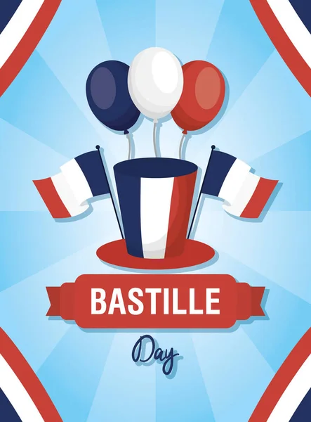 Celebración del día de la bastilla con globos de helio y tophat — Archivo Imágenes Vectoriales
