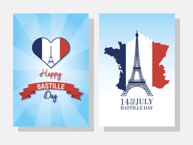 Eyfel Kulesi ve bayrak ile Bastille Günü kutlamaları