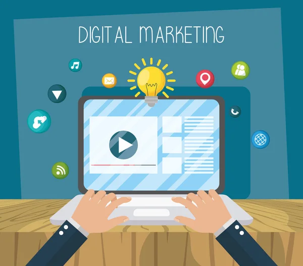 Technologie de marketing numérique avec ordinateur portable — Image vectorielle
