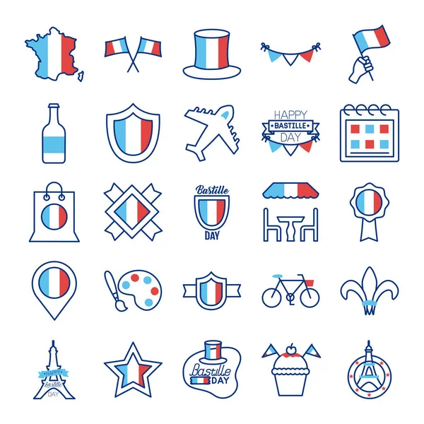 Bundle of bastille day icons — Stock Vector