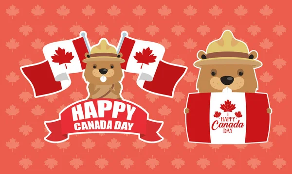 Glad kanada dag med söta bävrar — Stock vektor