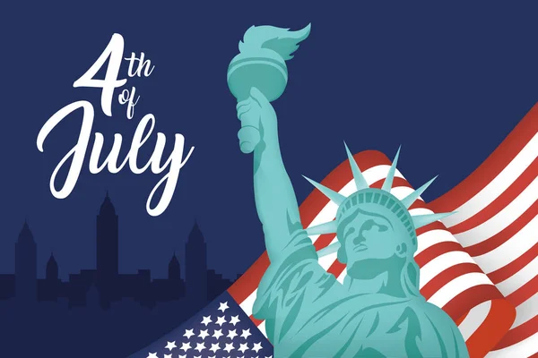 USA függetlenségi nap zászló és szabadság szobor — Stock Vector