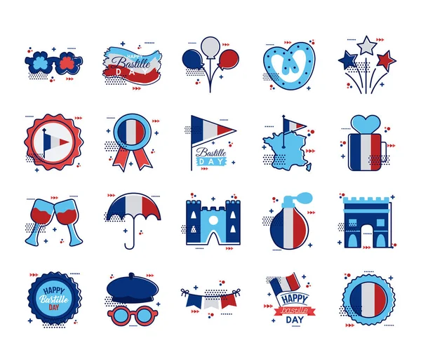 Bundle of bastille day icons — Stock Vector