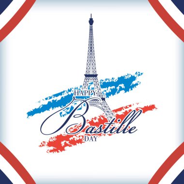 Eyfel Kulesi ve bayrak ile Bastille Günü kutlamaları