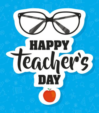 Gözlüklü mutlu öğretmenler günü kutlamaları.