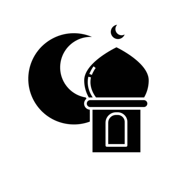 Mondnacht mit Ramadan Tempel Linie Stil-Ikone — Stockvektor