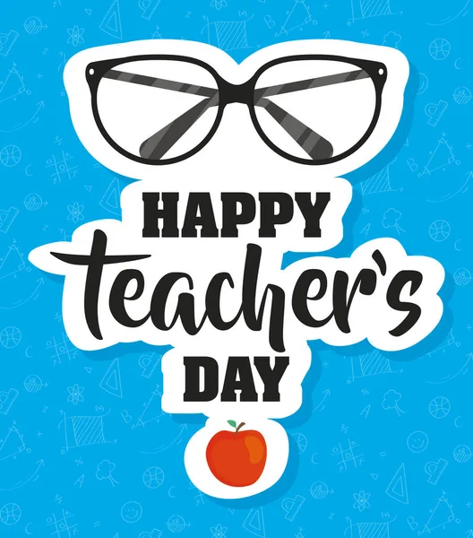 Щасливий день вчителя святкування з окулярами — стоковий вектор