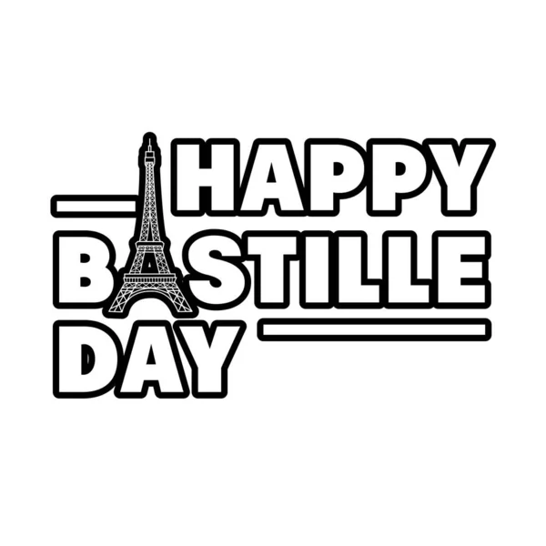 Bastille dag bokstäver med eiffel torn linje stil — Stock vektor