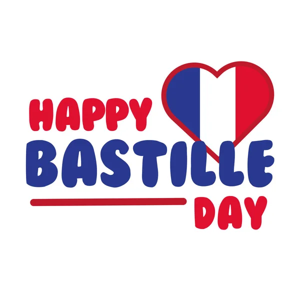 Bastille day lettering with heart hand draw style — Stock Vector