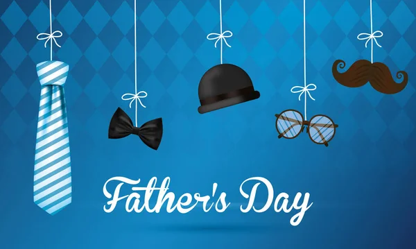 Glada fäder dag kort med gentleman tillbehör hängande — Stock vektor
