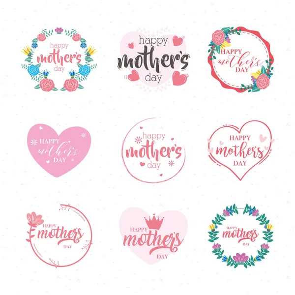 Happy mothers day card with flowers set frames — Stock Vector