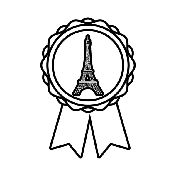 Medaille mit turm eiffel france line style — Stockvektor