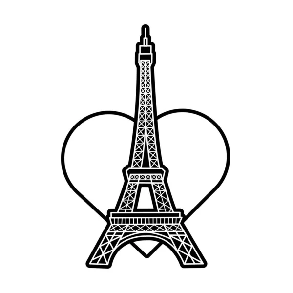 Torre eiffel con estilo de línea de corazón — Vector de stock