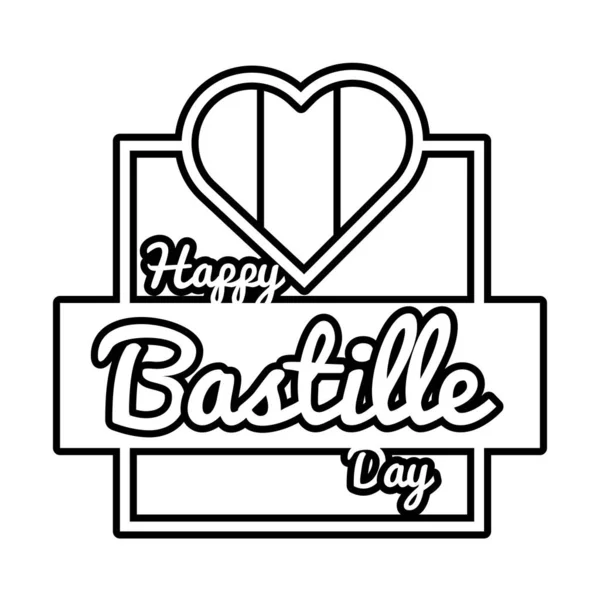 Bastille day lettering with heart line style — Stock Vector