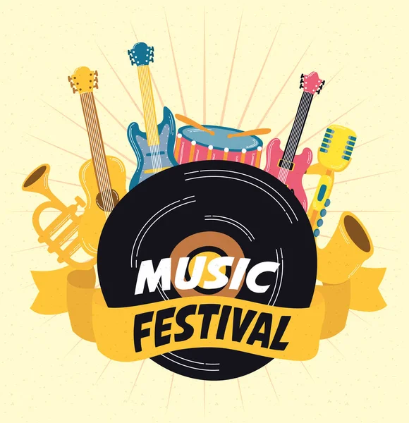 Plakat festiwalu muzycznego z instrumentami — Wektor stockowy