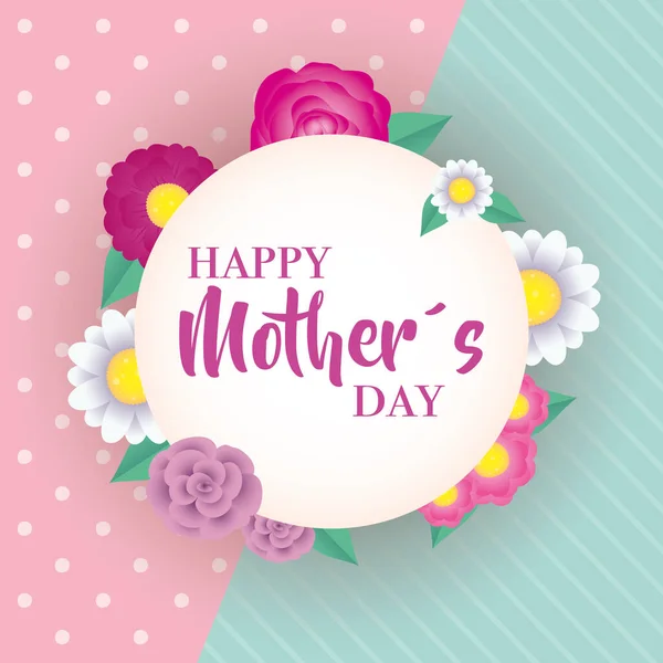 행복 한 어머니들은 꽃이 원형이 되어 있는 카드를 사용 한다 — 스톡 벡터