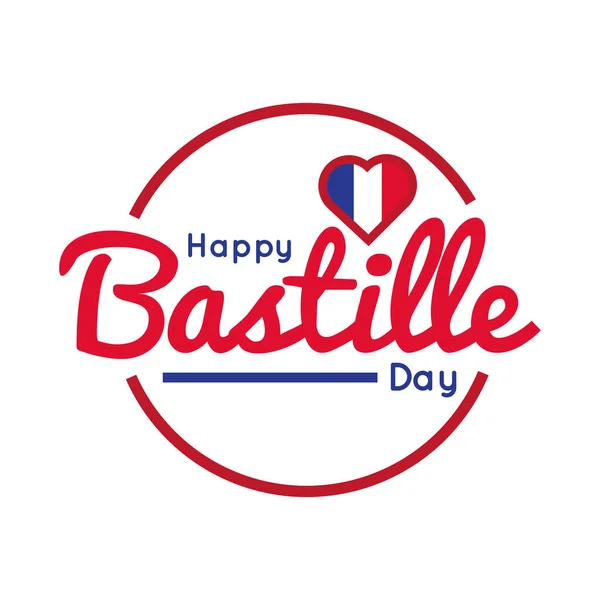Επιστολόχαρτα ημέρας bastille με το χέρι καρδιά σχέδιο στυλ — Διανυσματικό Αρχείο