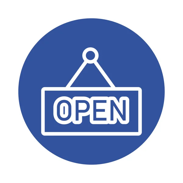 Etiqueta de tienda abierta estilo bloque colgante — Vector de stock