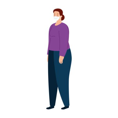 Kadın, Coperid 19 'a karşı tıbbi koruyucu maske kullanıyor.