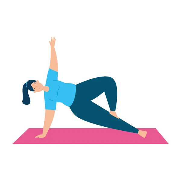 Mujer estirando los movimientos para flexionar los músculos rígidos y refrescar la mente — Archivo Imágenes Vectoriales
