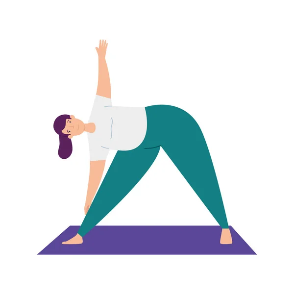 Vrouw stretching bewegingen te flexen stijve spieren en verfris de geest — Stockvector