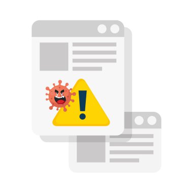 karton koronavirüs emojisi, yüzlü kırmızı hücre, sinyal uyarılı belge