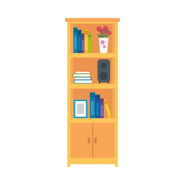 Estantes de libros muebles de madera, literatura, objetos de interior — Vector de stock