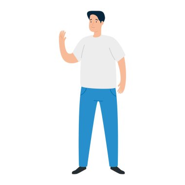 Beyaz arka planda sallanan genç adam