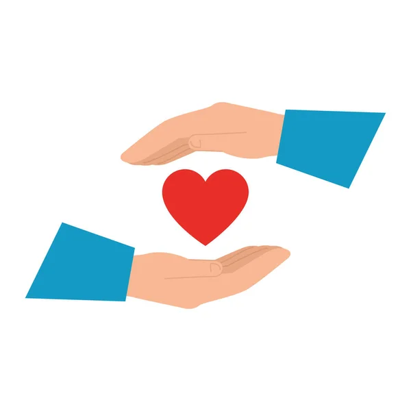 Manos con símbolo de amor, mano sosteniendo la forma del corazón — Vector de stock