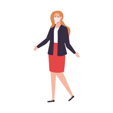 Kadın, Coperid 19 'a karşı tıbbi koruyucu maske kullanıyor.