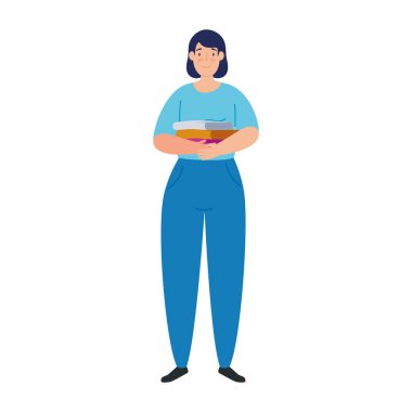 Kadının elinde katlanmış temiz kıyafetler ve çamaşır teması var.