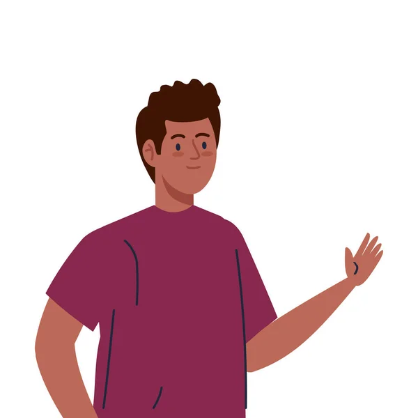 Joven ondeando sobre fondo blanco — Vector de stock